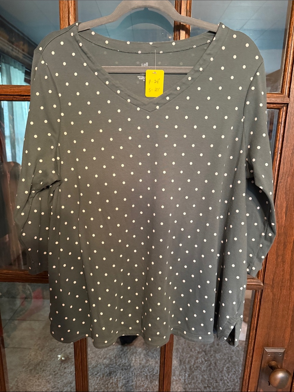J. Jill Gray V-Neck Long Sleeve Polka Dot Top